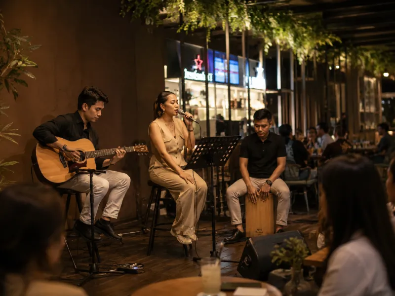 Grup akustik Soundstarina tampil dalam acara intimate di cafe Jakarta