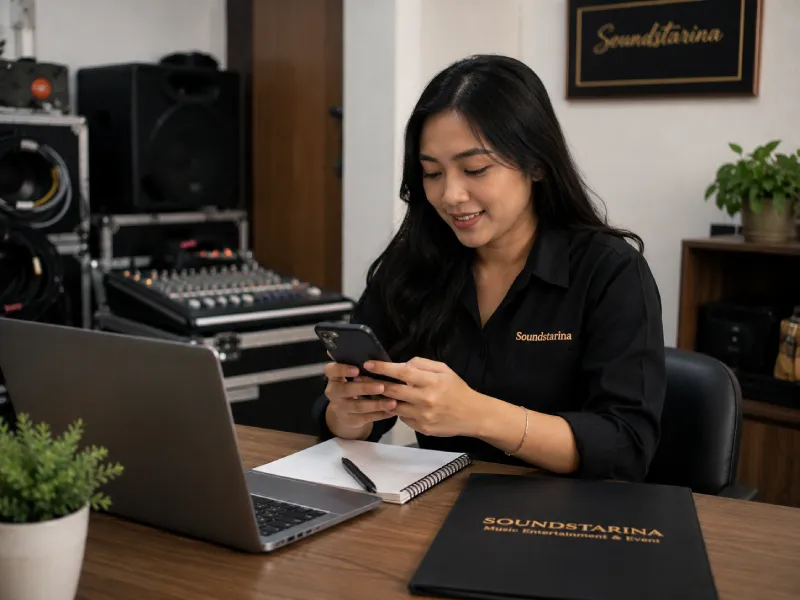 Tim Soundstarina melayani konsultasi paket acara via WhatsApp untuk pelanggan di Jakarta Timur