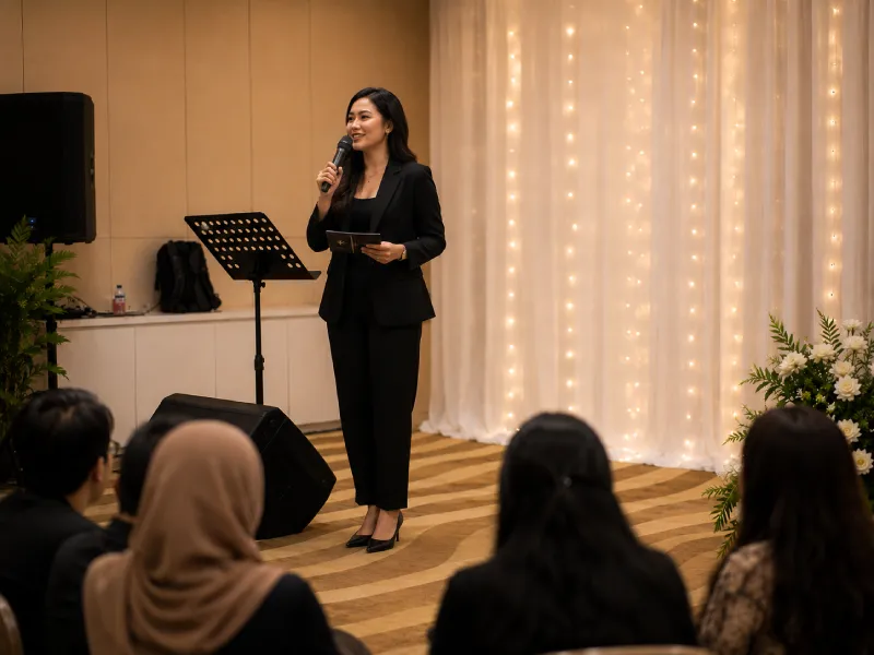 MC Soundstarina memandu jalannya acara sesuai rundown bersama tamu undangan