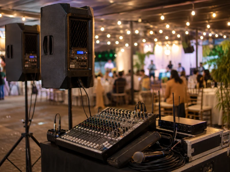 Speaker aktif dan mixer untuk sewa sound system Jakarta Timur
