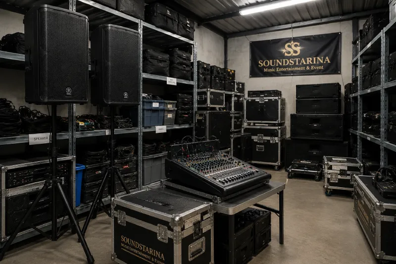 Speaker aktif, mixer, dan microphone wireless untuk sewa sound system di Jakarta Timur